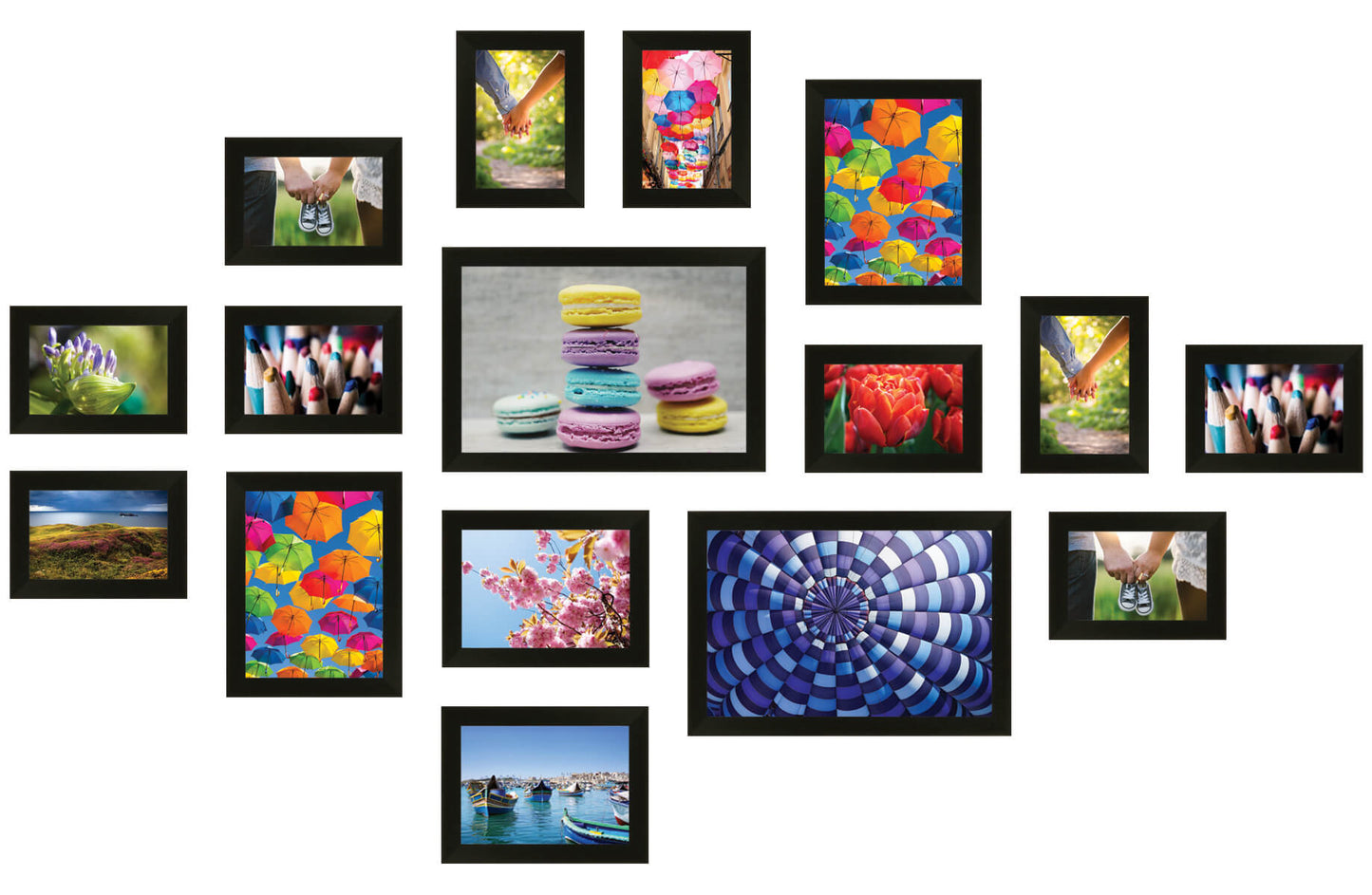 Fotomuur - 16 fotolijsten - SecaDesign Piazza Gallery - zwart