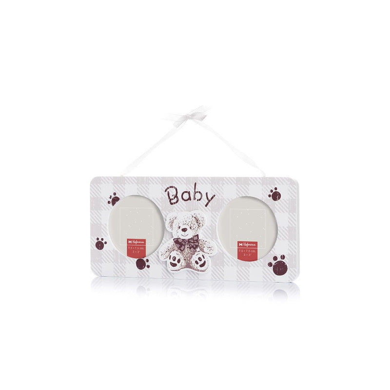 Tweeluik fotolijst met beertje - 7,5x7,5cm foto's - model 451